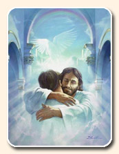 Cristo abraçando um homem no céu