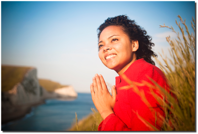 smiling woman looking into distance