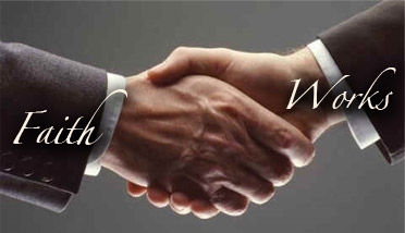 faith and works shaking hands